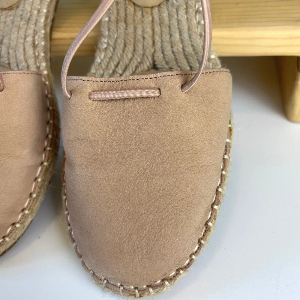 Eileen Fisher Blush Leather Lace Up Espadrille Flats Women's 7.5 Minimalist Luxe
